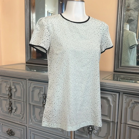 French connection 2 polka dot piping keyhole back mint short sleeve blouse - Picture 1 of 9